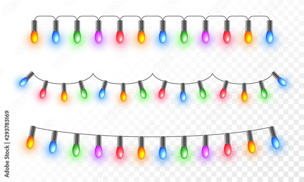 Colorful illuminated lighting garlands on png background for festival celebration concept. - obrazy, fototapety, plakaty 