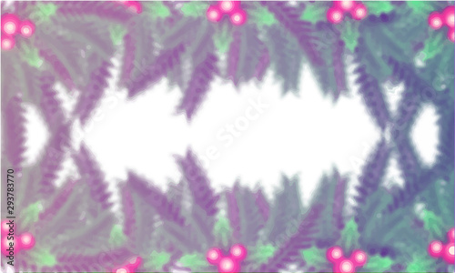 Holly berries and pine leaves decorated blurred background for festival celebration concept.