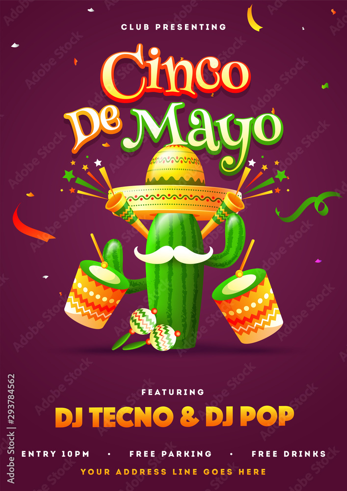 Cinco De Mayo poster template. text and details customized for fiesta party with celebration elements. Cinco De Mayo poster template. text and details customized for fiesta party with celebration elements.