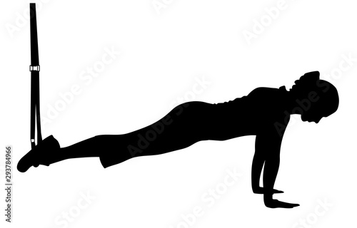 Pike exercises with a rope isolated on white. Vector sillhouette illustration.