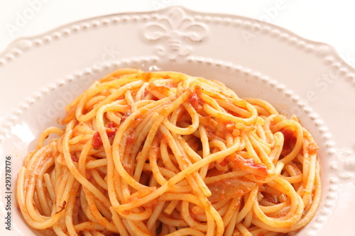 Homemade Italian cuisine  tomato spaghetti on white background