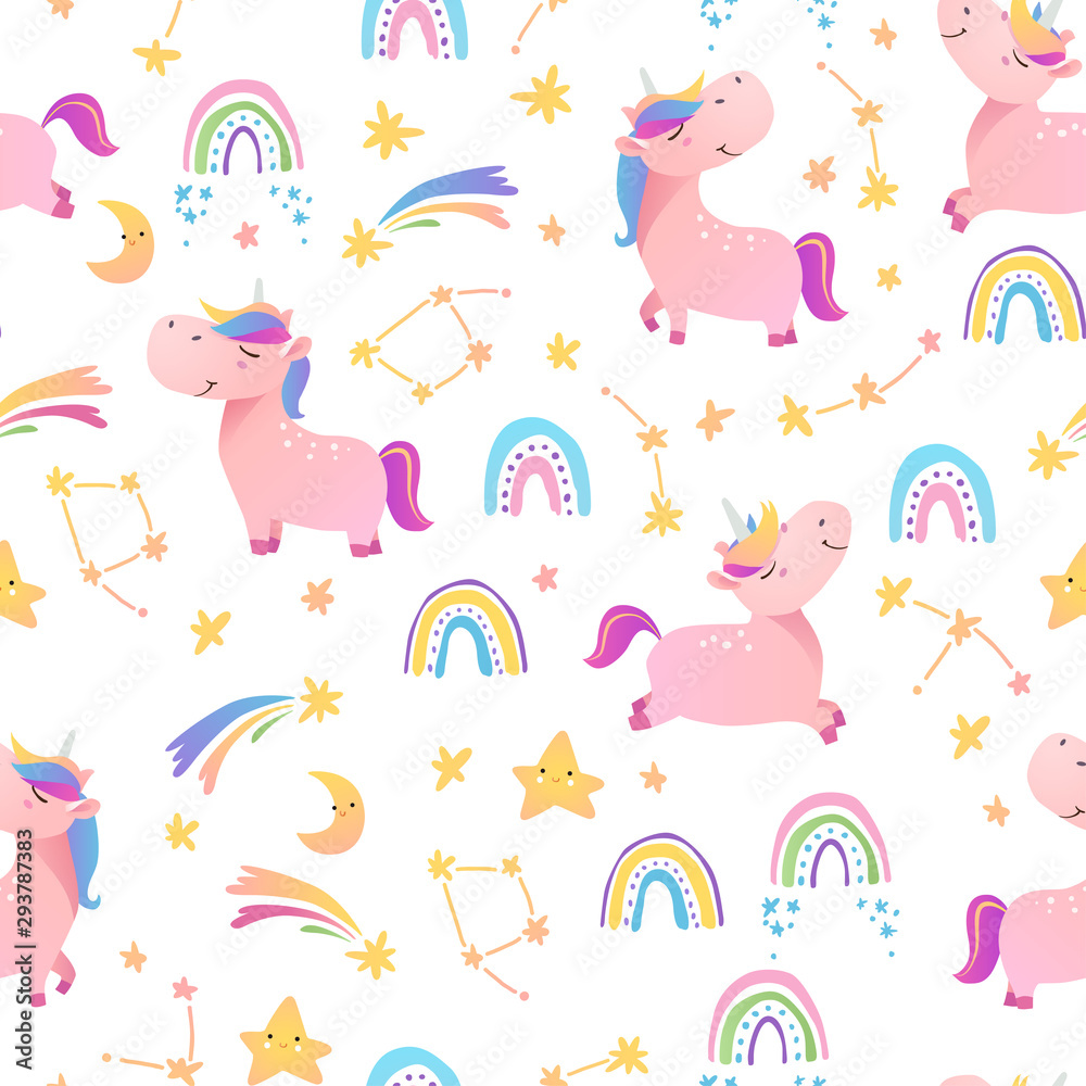 Seamless pattern with funny unicorns. Seamless pattern with funny unicorns.