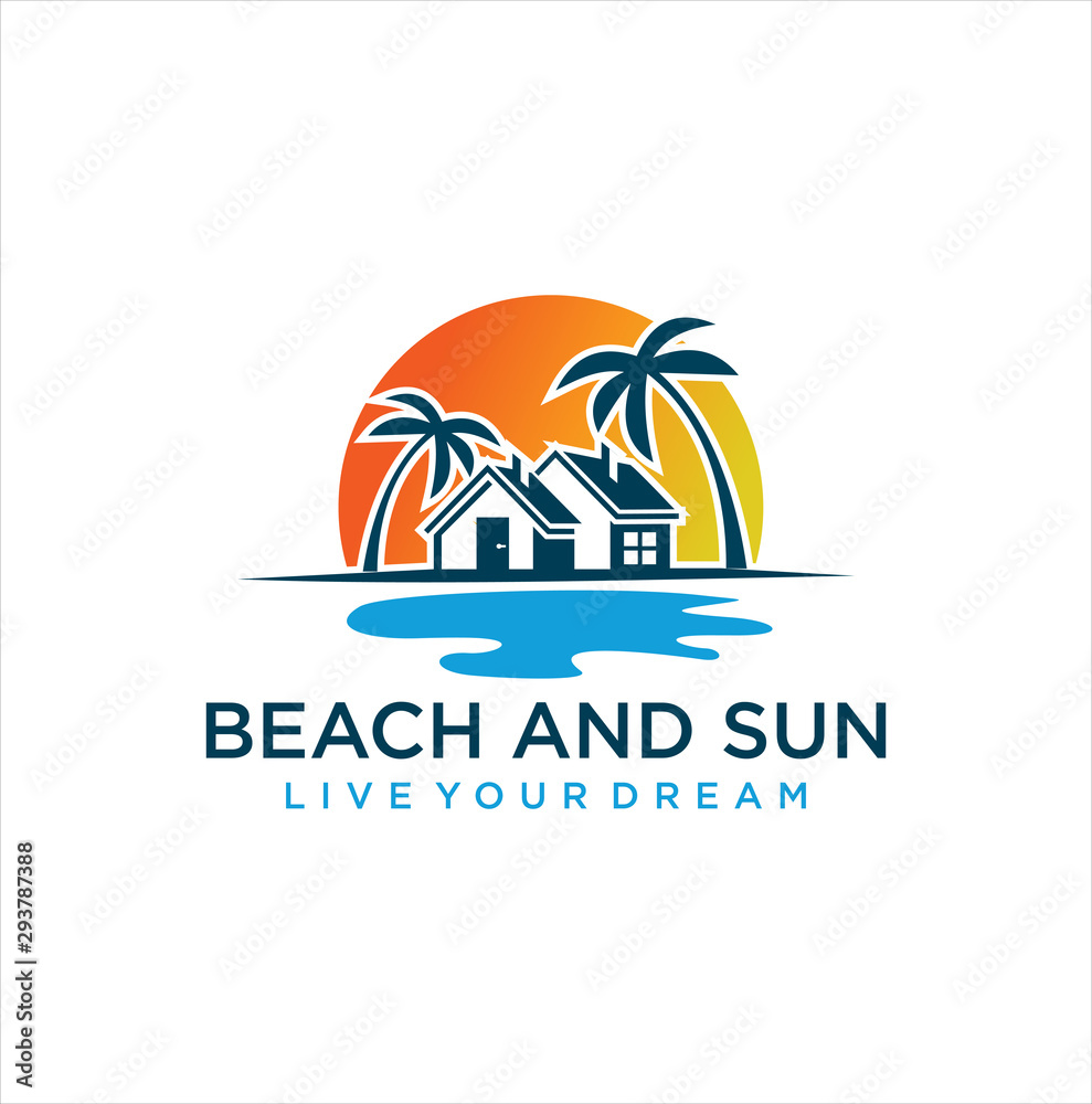 marine property Logo Design Illustration . Beach House Logo Design, Beach Real Estate Logo, Beach Resort, Village Logo, Beach Hotel