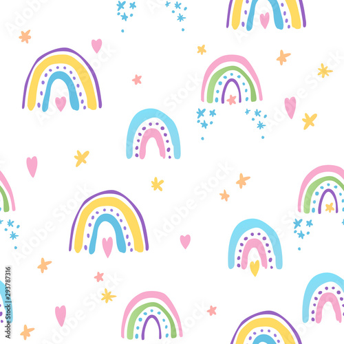 Seamless pattern with rainbows.