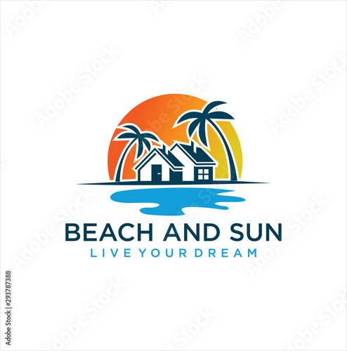 marine property Logo Design Illustration . Beach House Logo Design, Beach Real Estate Logo, Beach Resort, Village Logo, Beach Hotel