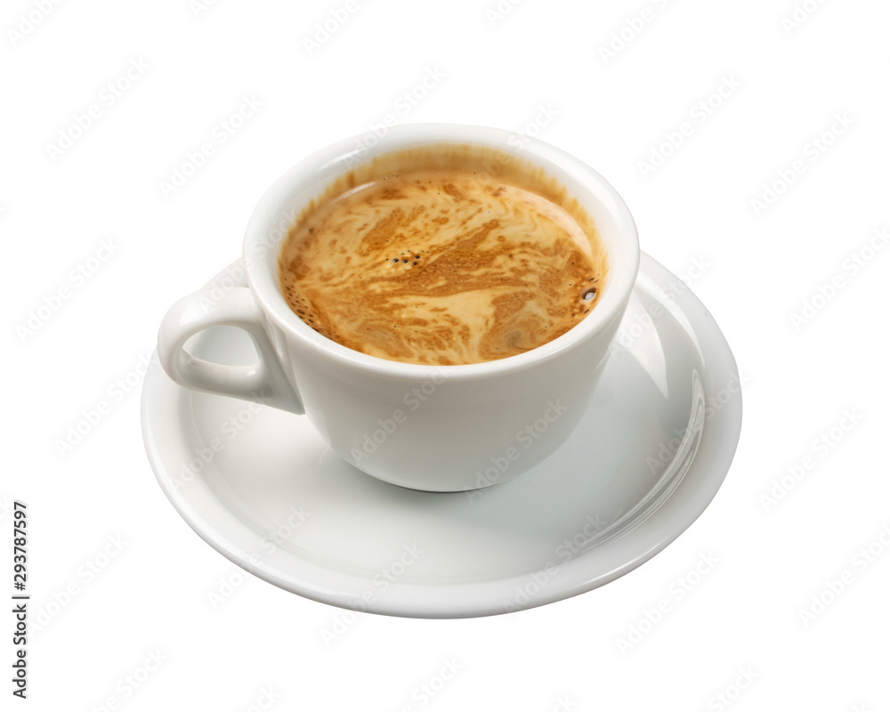 Hot Coffee Cup Isolated on White Background View from Above Hot Coffee Cup Isolated on White Background View from Above