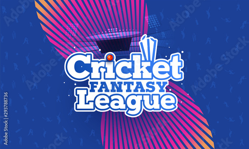 Stylish text or Cricket Fantasy League on blue abstract background for banner or poster design.