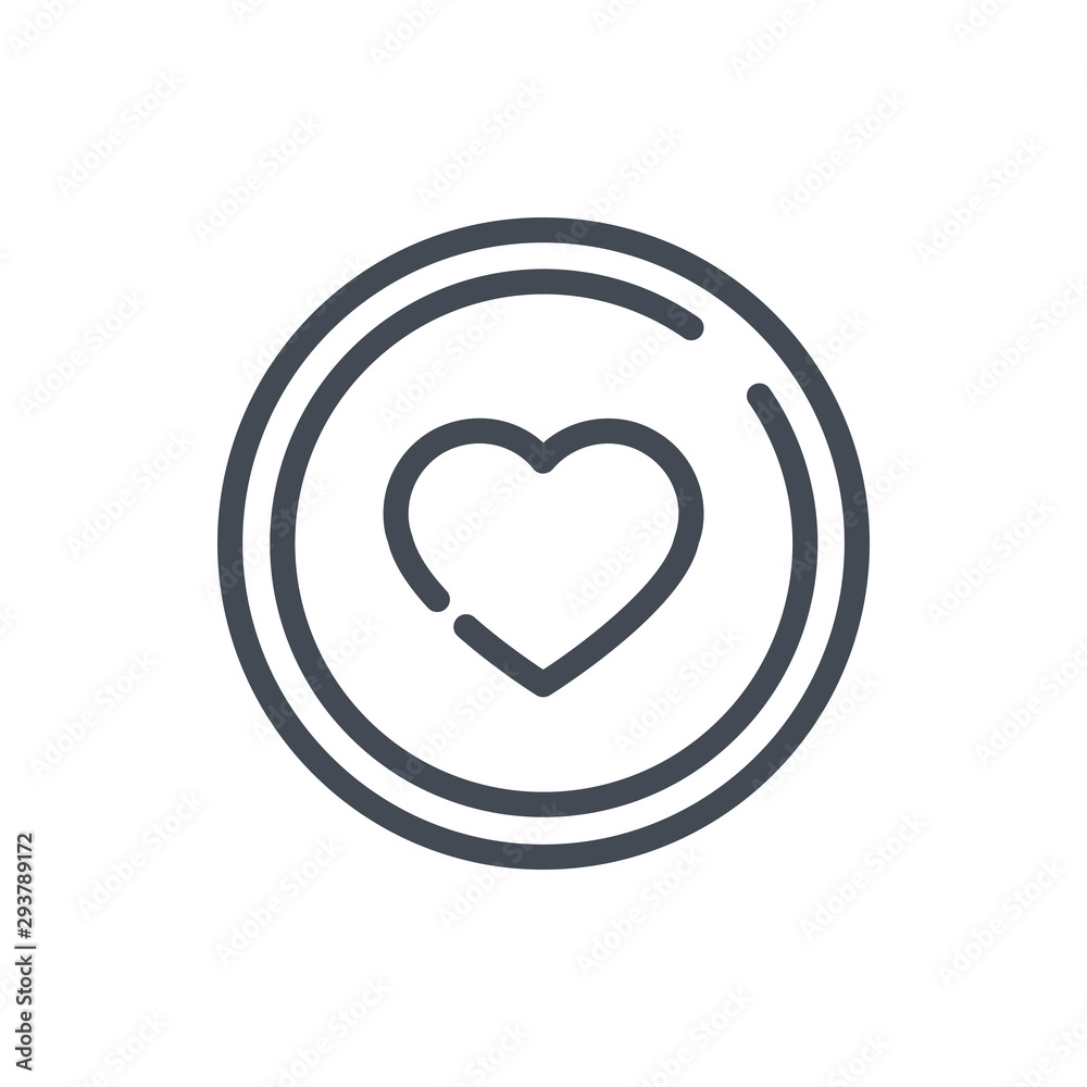 Heart in circle line icon. Medical first aid button vector outline sign. Heart in circle line icon. Medical first aid button vector outline sign.