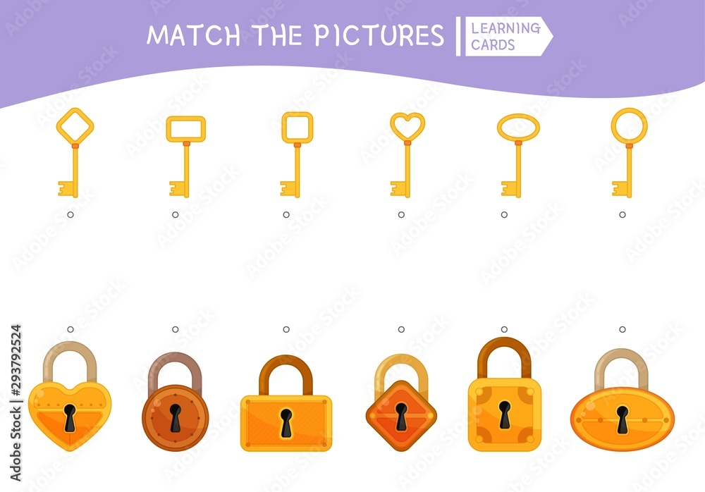Matching children educational game. Match of keys and locks by forms