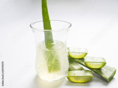 aloe vera star cactus slide and vera gel Isolated on a white background