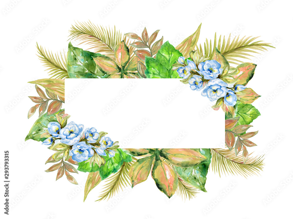 Obraz premium Watercolor illustration Botanical Tropical hawaii asian leaves collection Set of wild and garden and abstract leaves elements