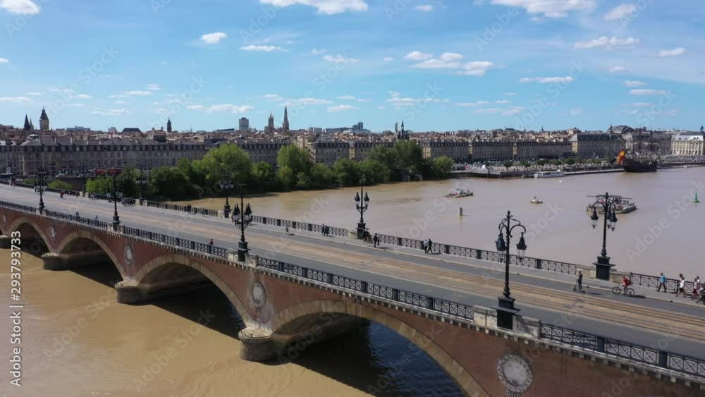 Bordeaux, Pont de pierre, old stony bridge in Bordeaux in a beautiful summer day,