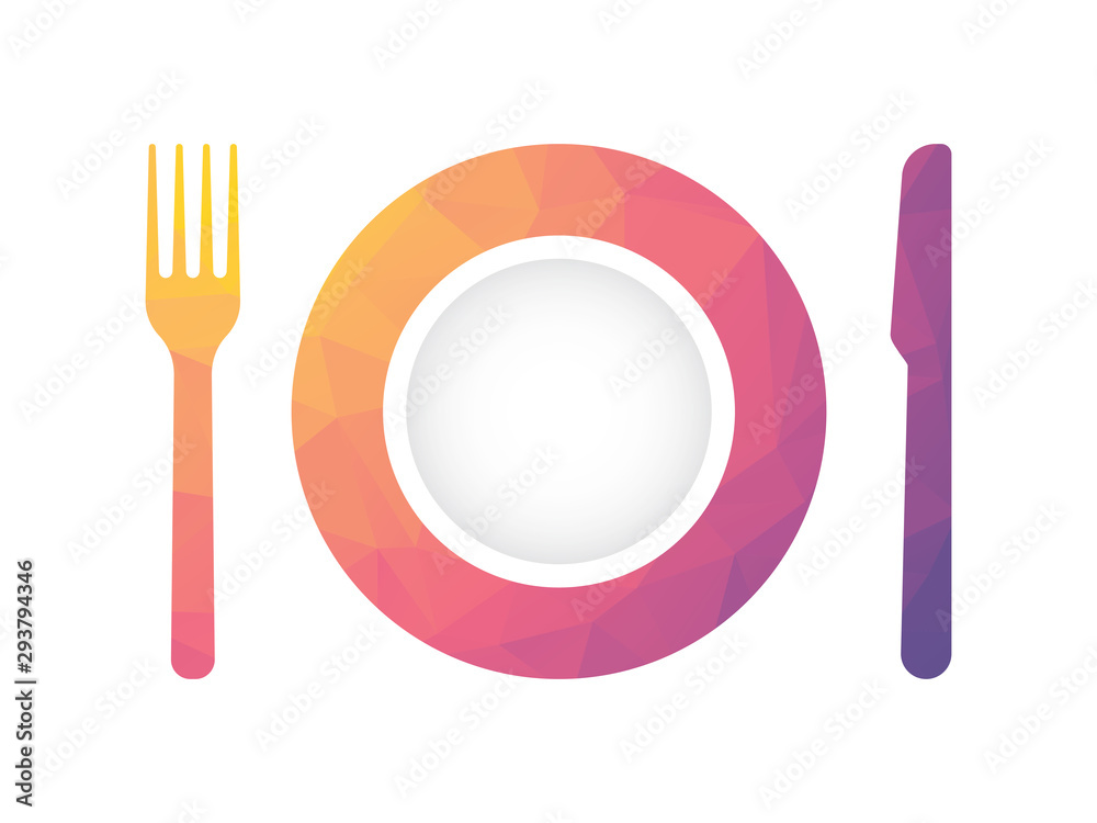 plate with fork and knife with geometric texture gastronomical theme plate with fork and knife with geometric texture gastronomical theme