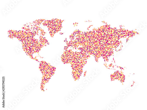Abstract world map composed of small colorful papers