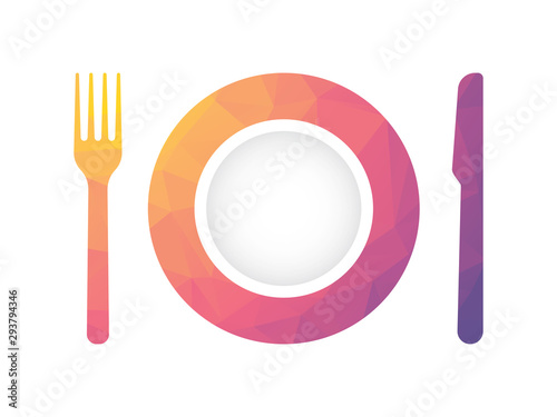 plate with fork and knife with geometric texture gastronomical theme