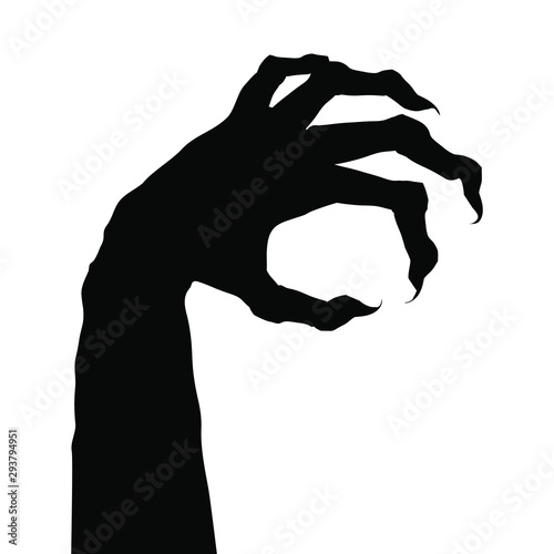 Zombie hand silhouette for halloween design. Vector illustration isolated on white background.