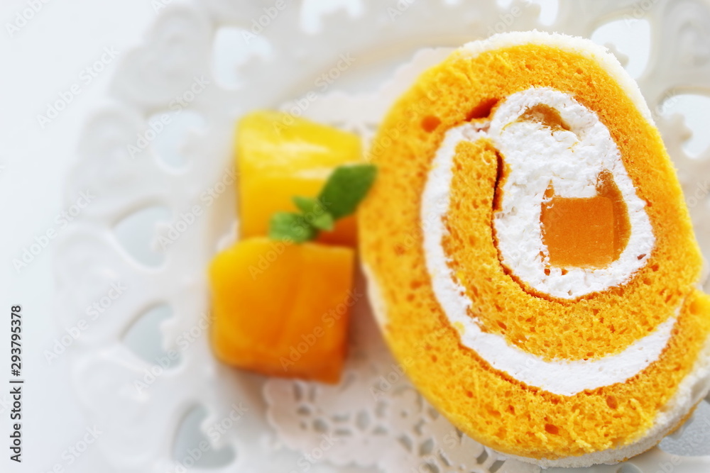 homemade mango Swiss roll for gourmet dessert image homemade mango Swiss roll for gourmet dessert image