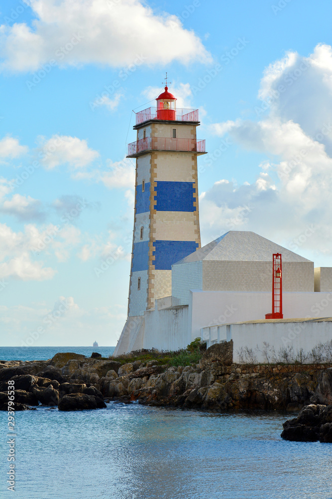 The Santa Maria lighthouse in Cascais, coastal resort and fishing town in Portugal.