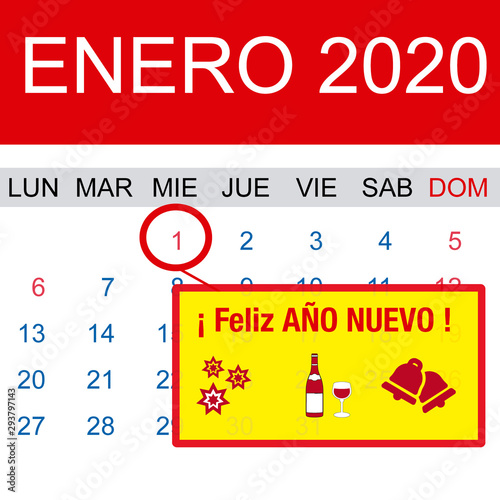 Calendario - 1 de enero 2020 - Feliz Año Nuevo