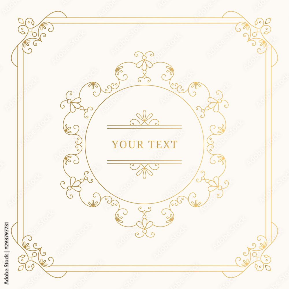 Luxury gold circle frames with elegant swirl elements. Vintage flourish borders. Vector isolated illustration. Luxury gold circle frames with elegant swirl elements. Vintage flourish borders. Vector isolated illustration.