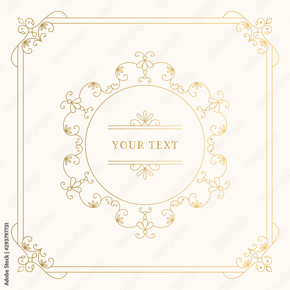 Luxury gold circle frames with elegant swirl elements. Vintage flourish borders. Vector isolated illustration.