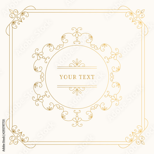 Luxury gold circle frames with elegant swirl elements. Vintage flourish borders. Vector isolated illustration.