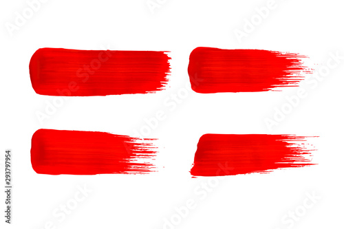 Four different horizontal red brush stroke