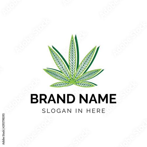 Cannabis leaf with shadow effect vector logo illustration