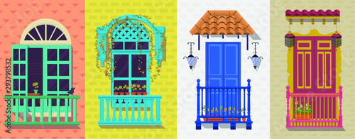 vector de balcones coloniales en color