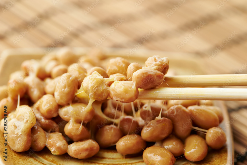 Natto, fermented soy beans with steamed rice Natto, fermented soy beans with steamed rice