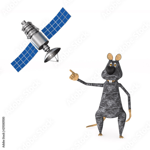 rat with satellite on white...