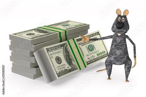 rat with money on white bac...