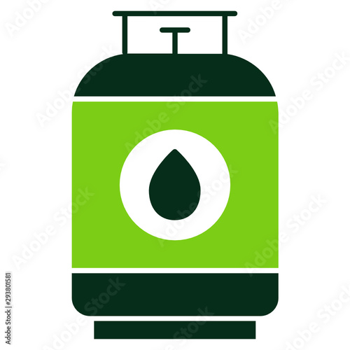 Storage of butane gas cylinders Design, Green LPG cooking gas tank or propane tank with safety valve and regulator Vector Icon