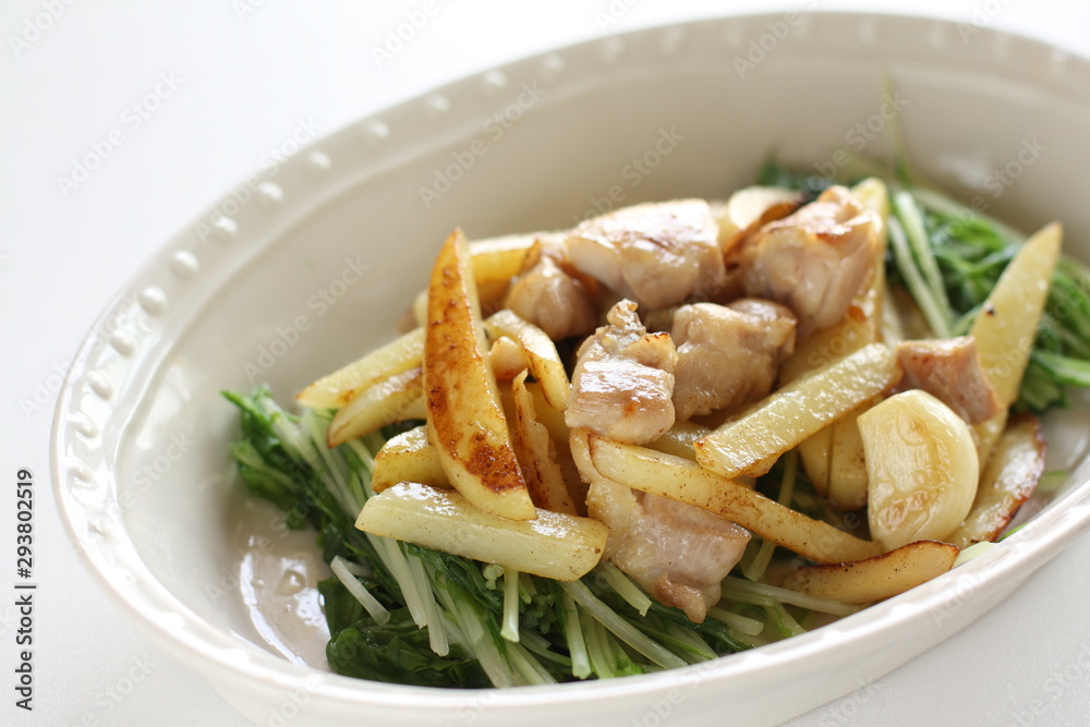Chinese food, potato and chicken stir fried Chinese food, potato and chicken stir fried