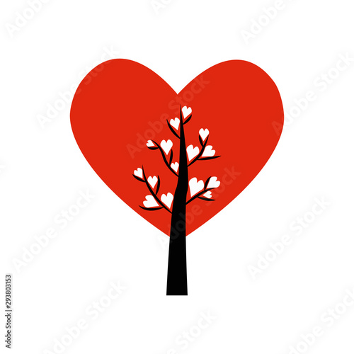 Valentine tree. leaf from hearts. Isolated on white background. Vector Illustration
