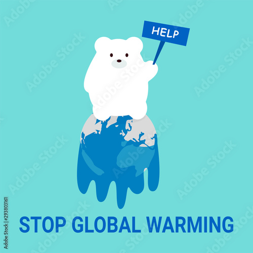 Global warming. Polar bear on a melting planet
