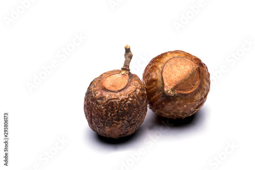 Closeup of soap nuts in isolated white background