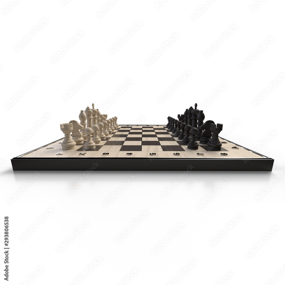 Tabuleiro de Jogo de Xadrez 3d Render isolado fundo branco vista lateral  Stock Illustration