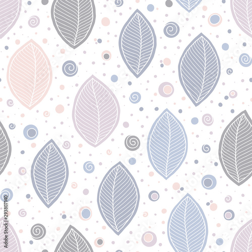 Seamless soft tones leaf autumn pattern doodle.