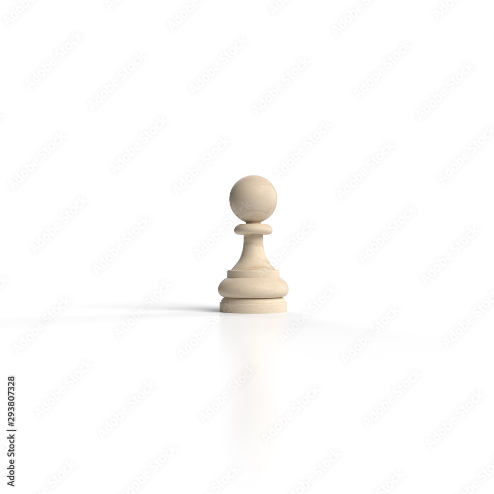 Peça de xadrez branca peão 3d no fundo branco jogo de xadrez peça