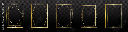 Golden sparkling rectangle with golden glitter isolated on black background.