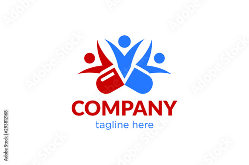 medicine pills and people concepts, medical logo template, supplement icon, health people logotype