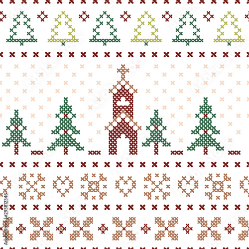 Vector cross stitch christmas elements seamless