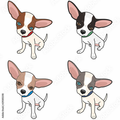 Set of Chihuahua Dog Caricature - Colorful Illustration