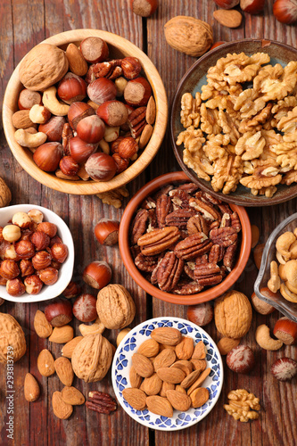 assorted of nuts- hazelnut, walnut, pecan, cashew