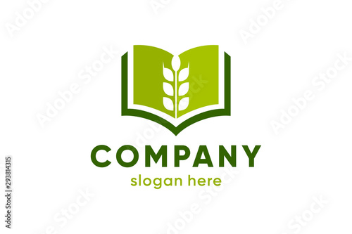 rice leaf and book vector concept, education logo template, book icon