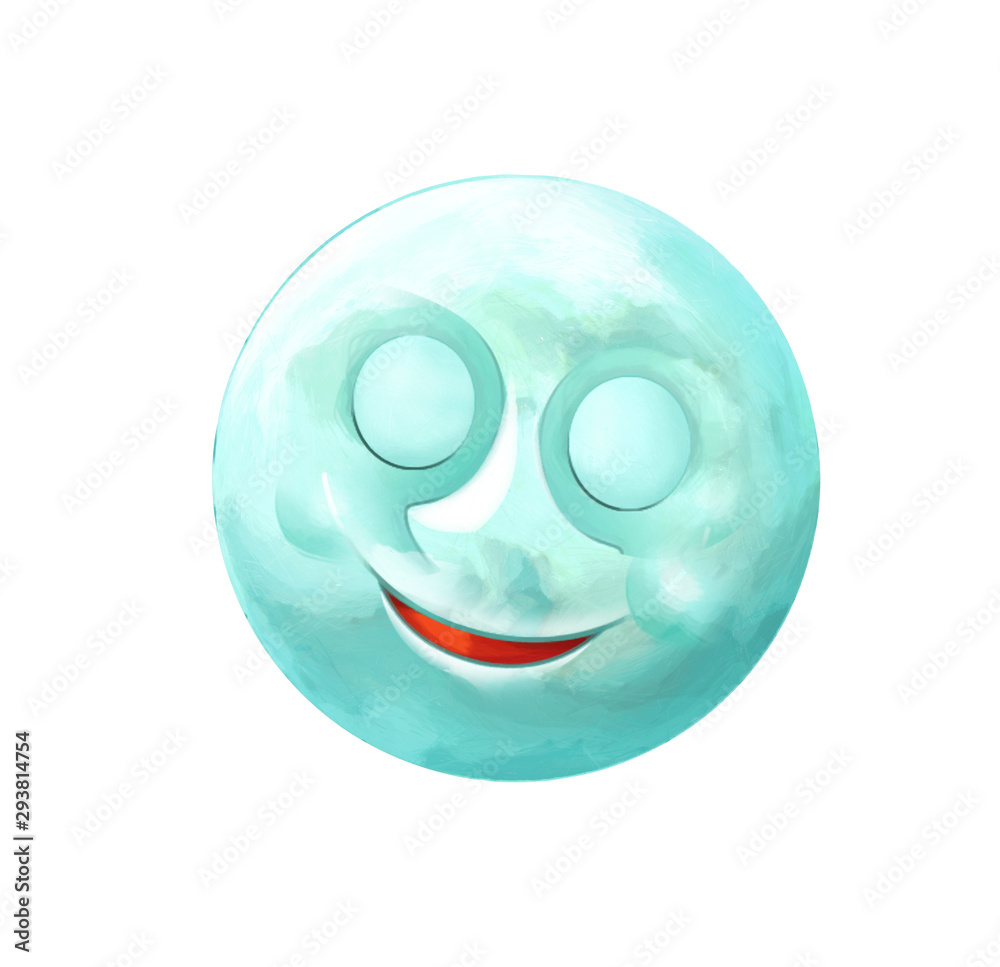 Cartoon happy and funny moon or meteorite isolated on white background - illustration for children