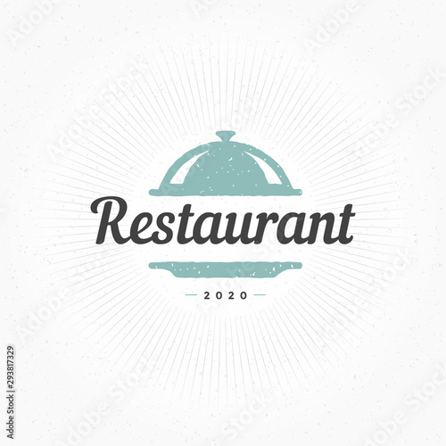 Hand drawn restaurant cloche design element in vintage style for logo, label or badge and other design