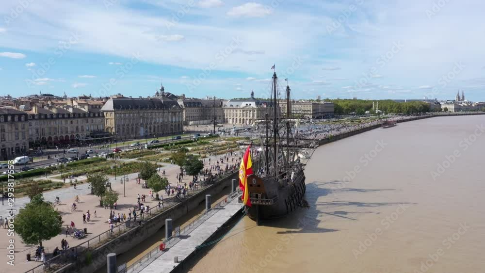 Bordeaux city, Aerial view of Quai de lune and place de la bourse