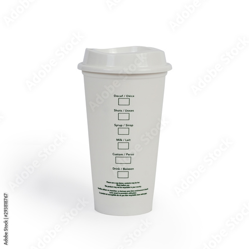 Hot Tall Coffee Take Away Cup on white background . photo